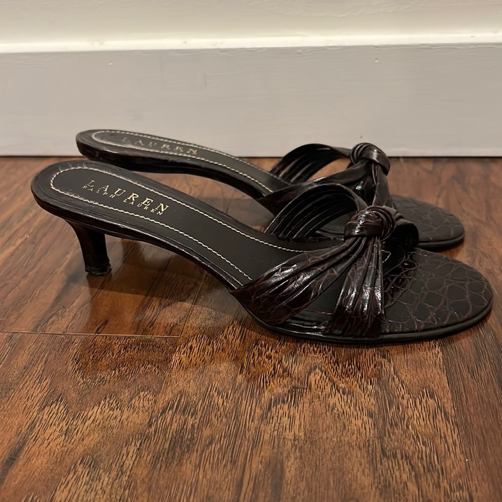 Brown croc Lauren Ralph Lauren kitten heel sandals